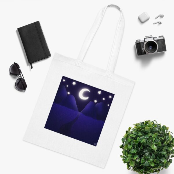 Midnight Mountains & Crescent Moon Tote Bag - Serene Night Sky Art, Eco-Friendly Cotton Shopper - Image 3