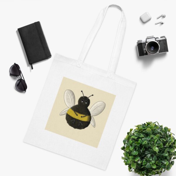 Plush Bumblebee Illustration Tote Bag - Soft Cotton Canvas Art Carrier - Image 3