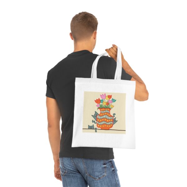 Whimsical Tulips & Cats Vase Illustration Tote Bag - Unique Cotton Canvas Carrier - Image 5