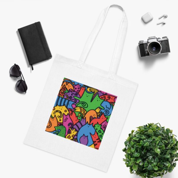 Whimsical Cat Medley Tote Bag - Colorful Cotton Canvas Carryall - Image 3