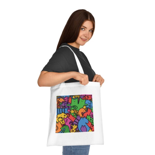 Whimsical Cat Medley Tote Bag - Colorful Cotton Canvas Carryall - Image 4