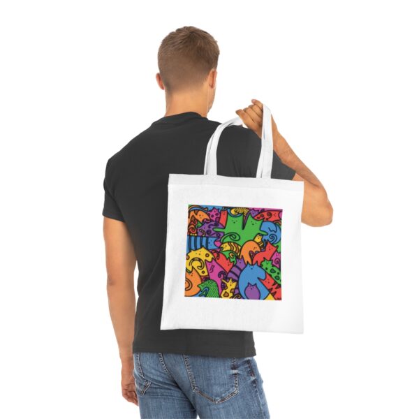 Whimsical Cat Medley Tote Bag - Colorful Cotton Canvas Carryall - Image 5