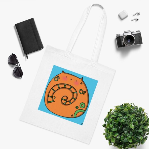 Cheerful Cat Tote Bag - Whimsical Feline Illustration, Eco-Friendly Cotton Shopper - Image 3