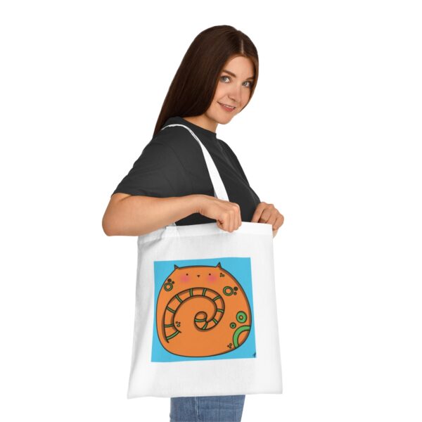 Cheerful Cat Tote Bag - Whimsical Feline Illustration, Eco-Friendly Cotton Shopper - Image 4