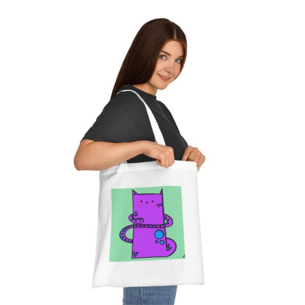 Playful Purple Cat Tote Bag - Quirky Feline Illustration, Sustainable Cotton Shopper - Image 4