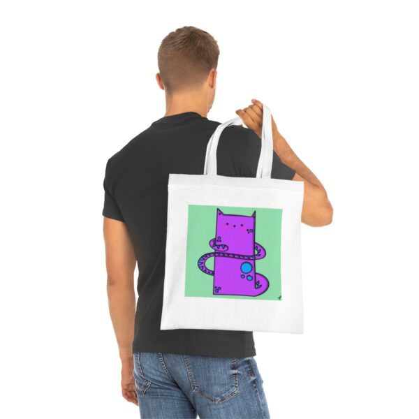 Playful Purple Cat Tote Bag - Quirky Feline Illustration, Sustainable Cotton Shopper - Image 5