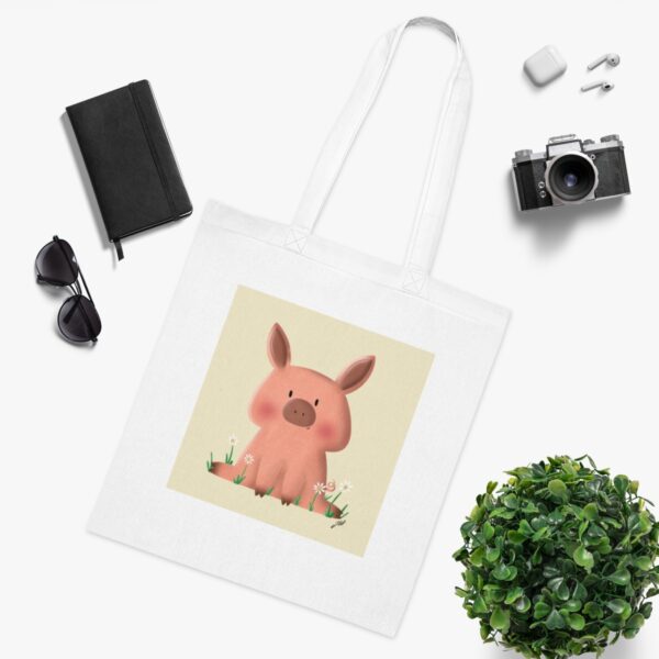 Charming Piglet Tote Bag - Adorable Farmyard Illustration, Sustainable Cotton Shopper - Image 3