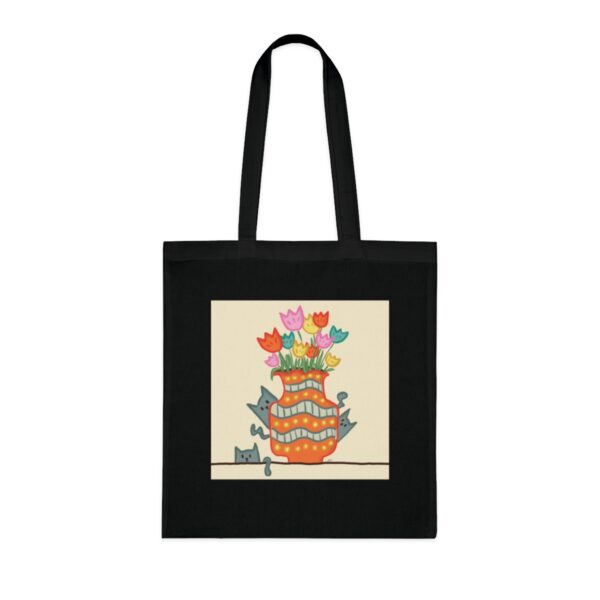 Whimsical Tulips & Cats Vase Illustration Tote Bag - Unique Cotton Canvas Carrier - Image 6