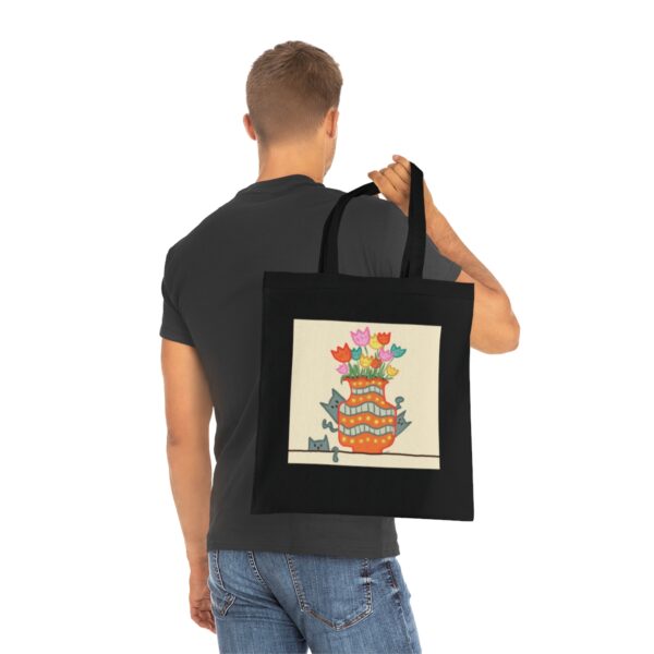 Whimsical Tulips & Cats Vase Illustration Tote Bag - Unique Cotton Canvas Carrier - Image 10