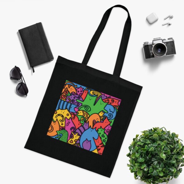 Whimsical Cat Medley Tote Bag - Colorful Cotton Canvas Carryall - Image 8