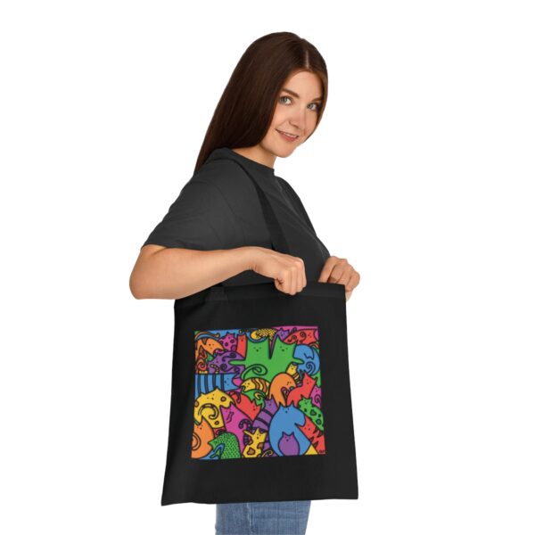 Whimsical Cat Medley Tote Bag - Colorful Cotton Canvas Carryall - Image 9