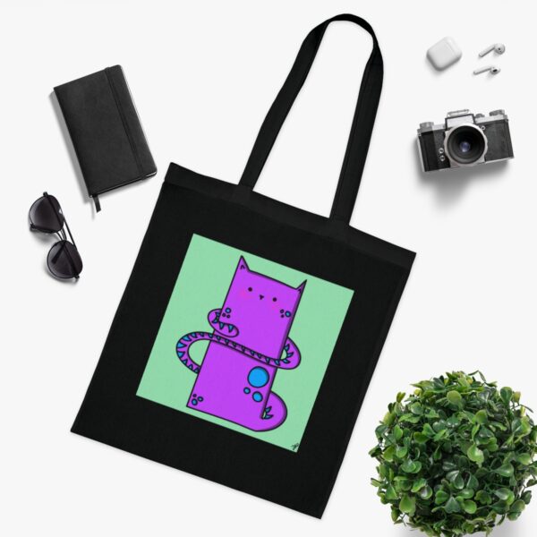 Playful Purple Cat Tote Bag - Quirky Feline Illustration, Sustainable Cotton Shopper - Image 8