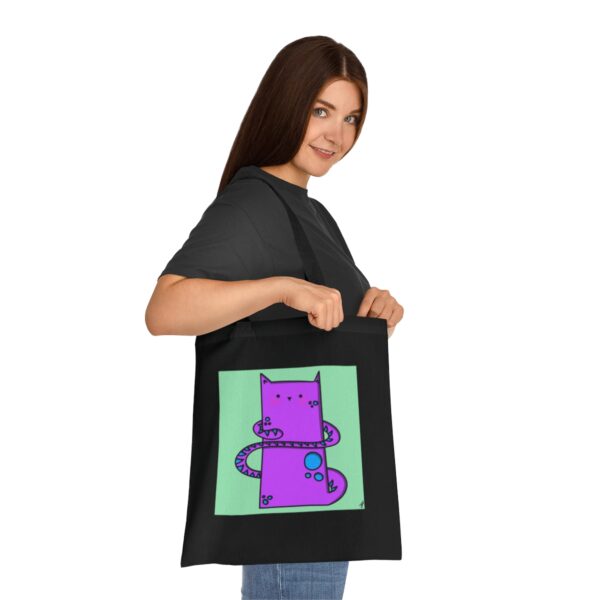 Playful Purple Cat Tote Bag - Quirky Feline Illustration, Sustainable Cotton Shopper - Image 9