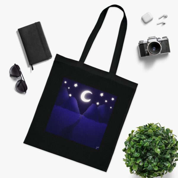 Midnight Mountains & Crescent Moon Tote Bag - Serene Night Sky Art, Eco-Friendly Cotton Shopper - Image 8